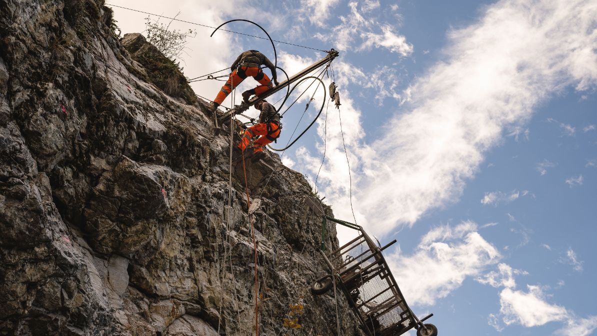 Travaux de stabilisation de la falaise au pylône 136 à Bramois, le 9 novembre 2018